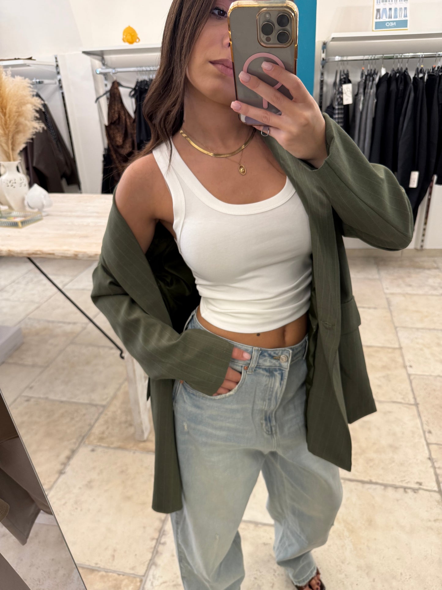 Blazer gessato oliva