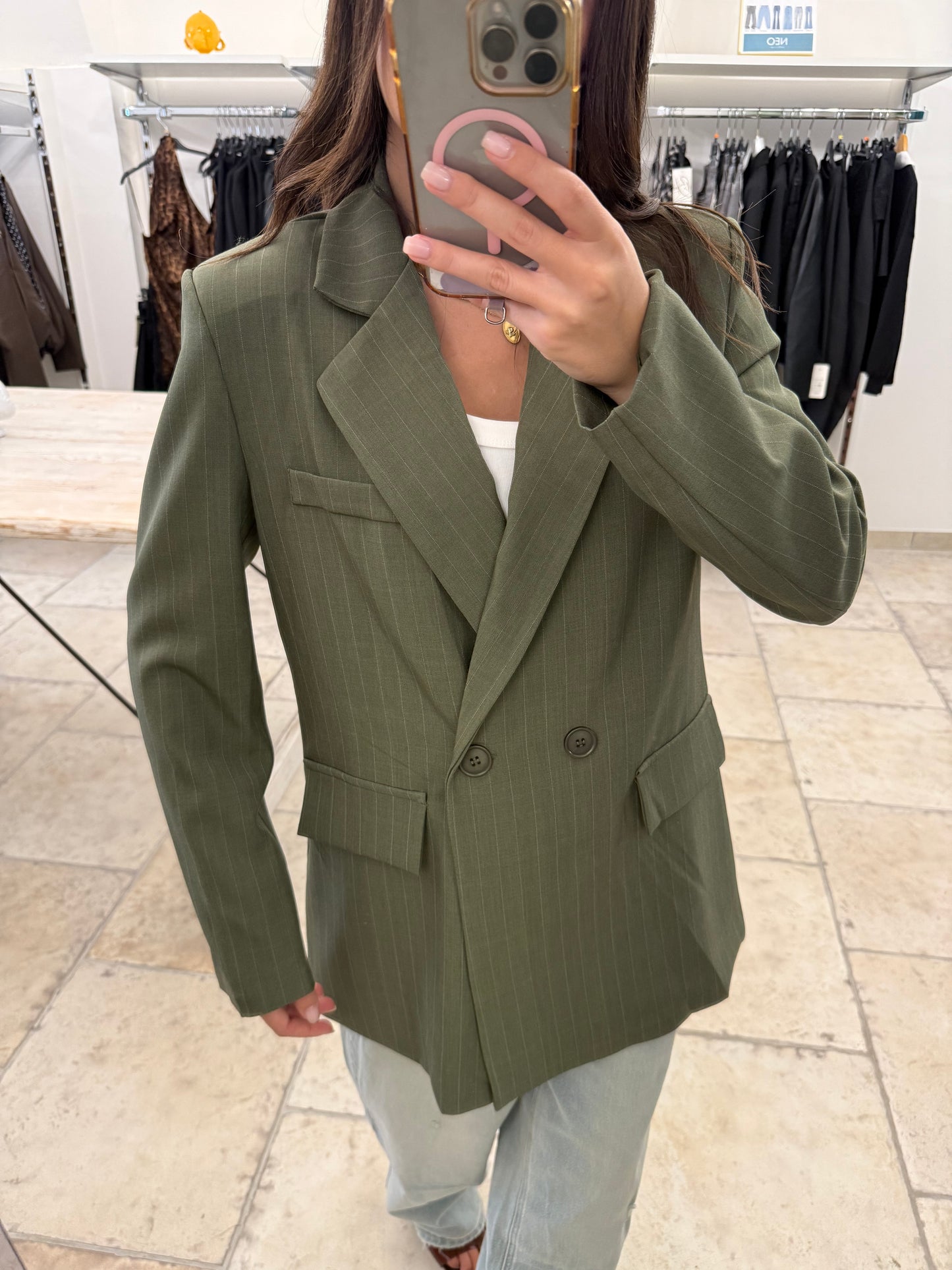 Blazer gessato oliva