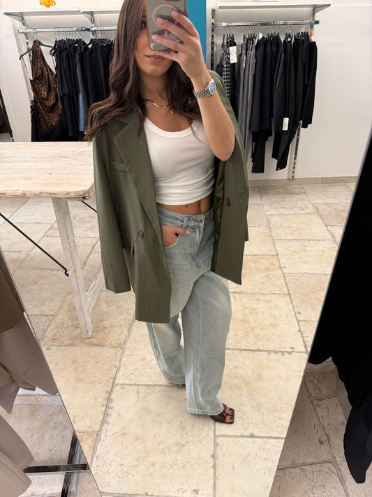 Blazer gessato oliva